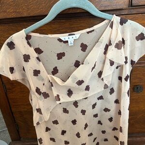 CAbi Beige Blouse with Dark Brown Floral Design